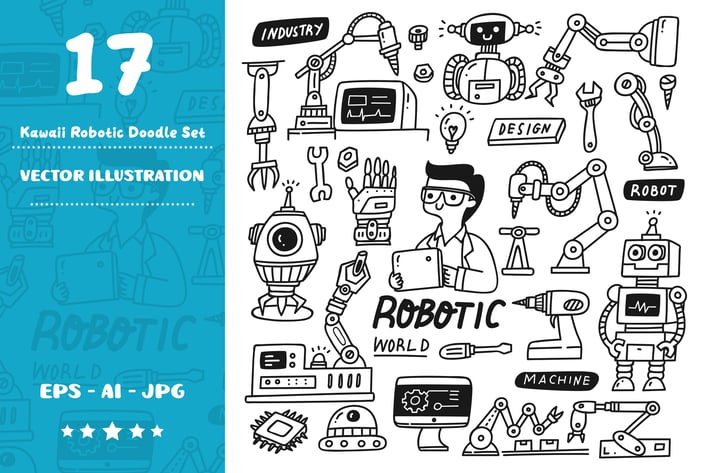 Kawaii Robotic Doodle Set