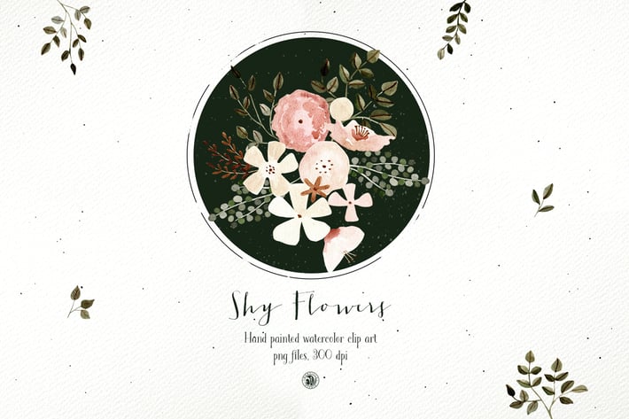 Shy Flowers - watercolor floral clipart