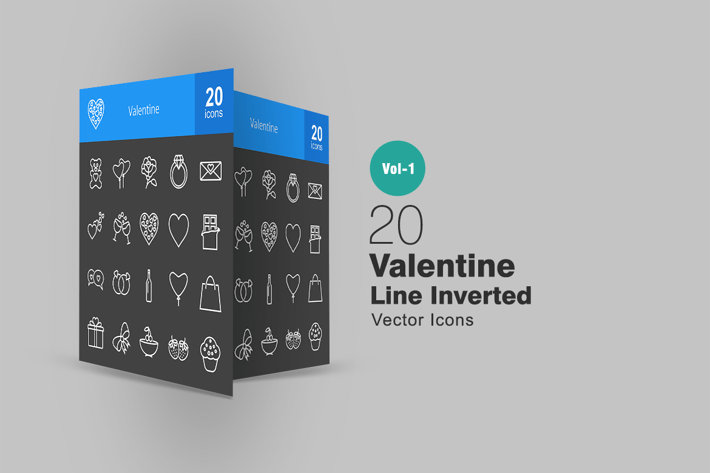 20 Valentine Line Inverted Icons
