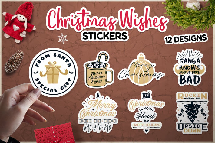 Christmas Wish Stickers Bundle Vector Xmas Labels