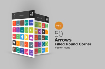 50 Arrows Flat Round Corner Icons