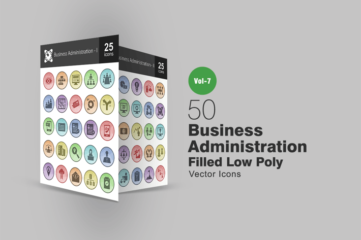 50 Business Administration Filled Low Poly Icons