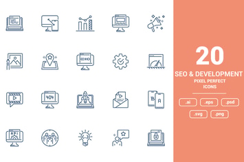 Flat line icons design - Seo and Development