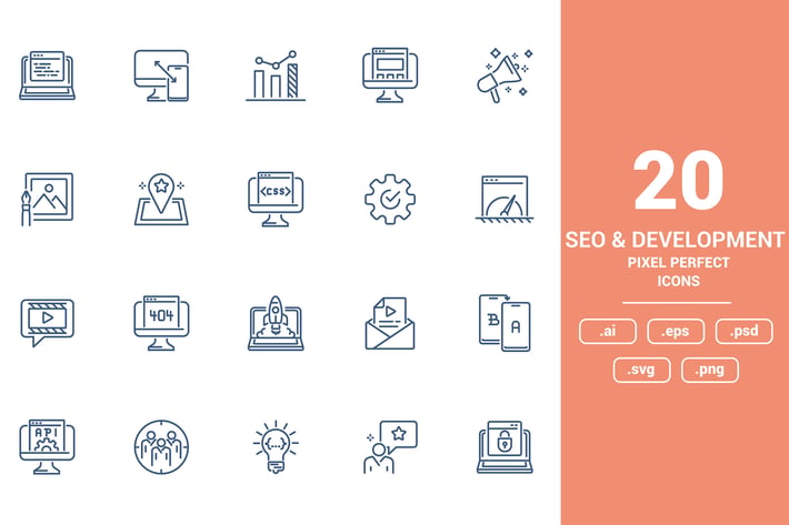 Flat line icons design - Seo and Development