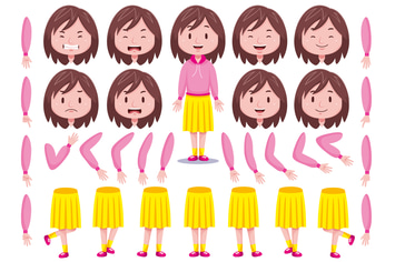 Front View Cute Girl Character Creation Set #3