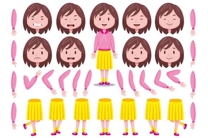 Front View Cute Girl Character Creation Set #3