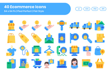 40 Ecommerce Icons Set - Flat