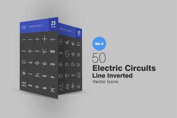 50 Electric Circuits Line Inverted Icons