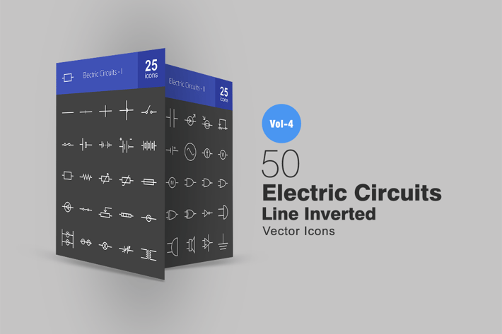 50 Electric Circuits Line Inverted Icons