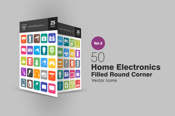 50 Home Electronics Filled Round Corner Icons