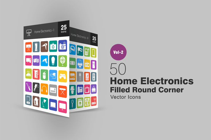 50 Home Electronics Filled Round Corner Icons