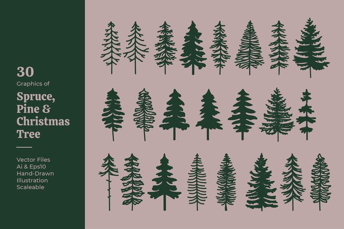 Spruce, Pine & Christmas Tree Silhouette Vector