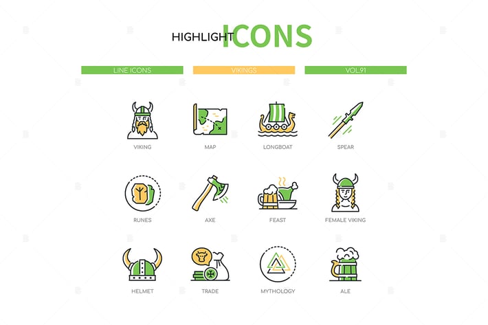 Vikings - Modern Line Design Style Icons Set