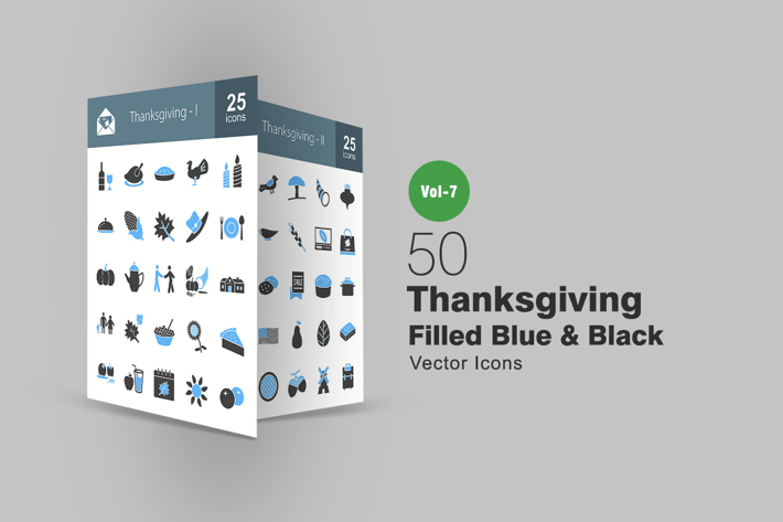 50 Thanksgiving Blue & Black Icons