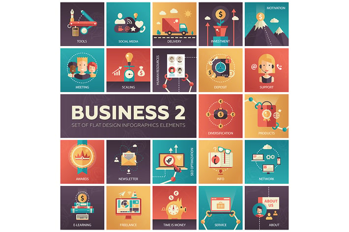 Set of modern flat design business icons