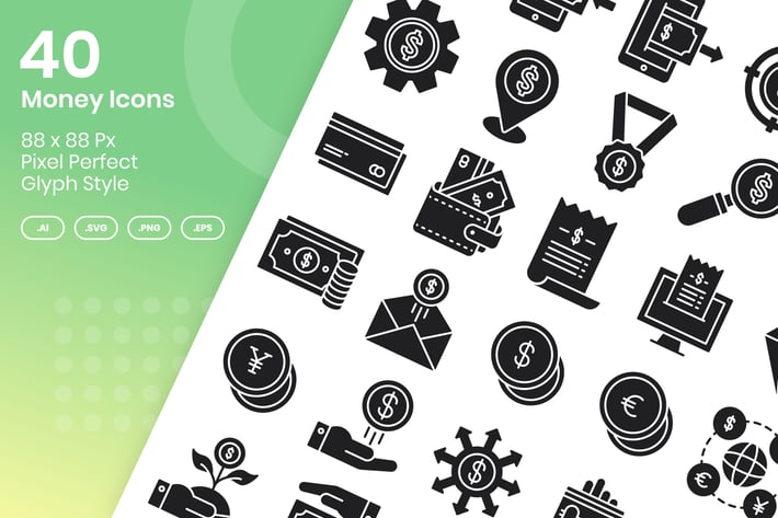 40 Money Icons Set - glyph
