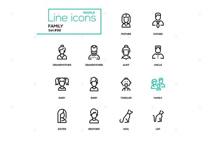 Family - modern line design icons set