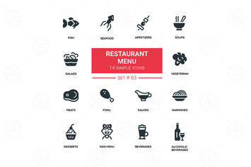 Restaurant menu - line design silhouette icons set