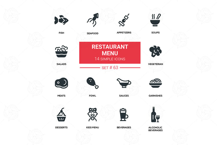 Restaurant menu - line design silhouette icons set