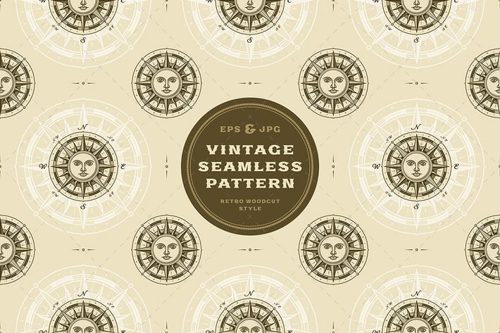 Seamless vintage sun compass rose pattern