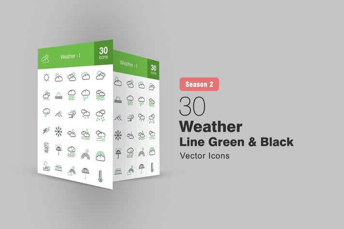 30 Weather Line Green & Black Icons Season II