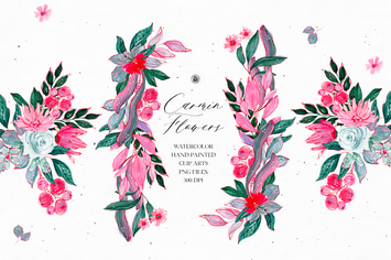 Watercolor Carmin Flowers - floral set