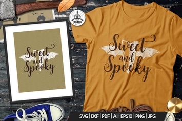 Halloween Spooky Print T-Shirt. Retro Badge Design