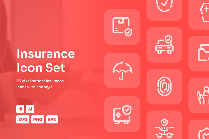 Insurance Dashed Line Icon Set