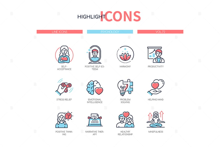 Psychology concept - line design style icons set