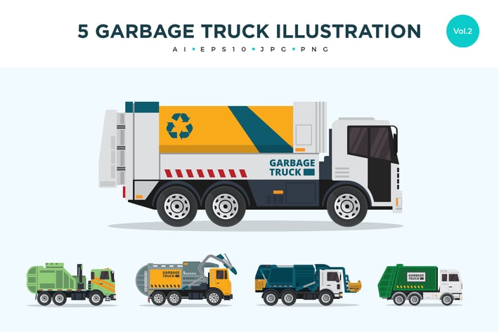 5 Recycle Garbage Truck Vector Illustration Set 2