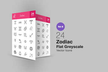 24 Zodiac Flat Greyscale Icons