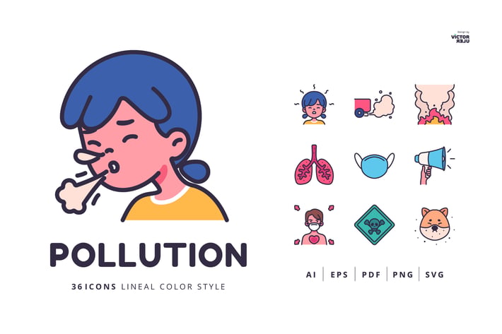 36 Pollution Icons Lineal Color Style