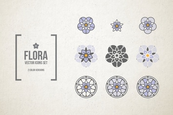 Stained Glass Flowers. Vector Icons