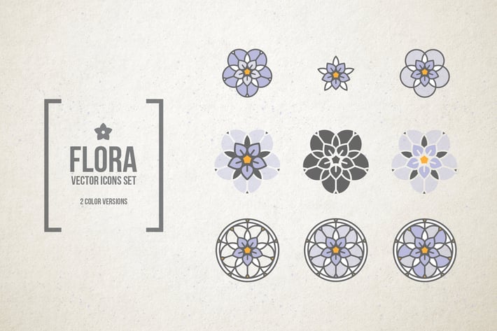 Stained Glass Flowers. Vector Icons