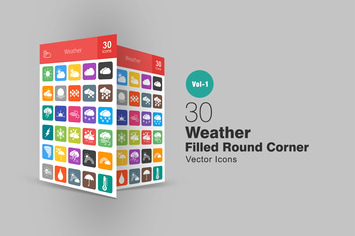 30 Weather Filled Round Corner Icons