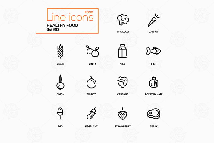 Healthy food - line design style icons set
