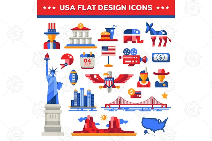 USA flat design icons