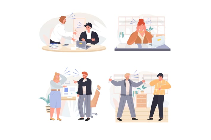 Rudeness In Business Team Concept Scenes Set