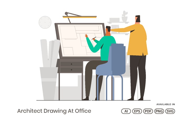Architect Drawing At Office