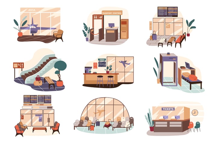 Airport Terminal Set Isolated Elements