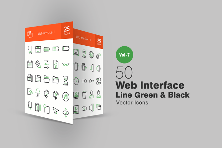 50 Web Interface Line Green & Black Icons