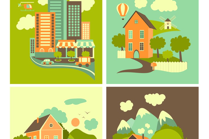 Set of residential buildings. Urban, rural,