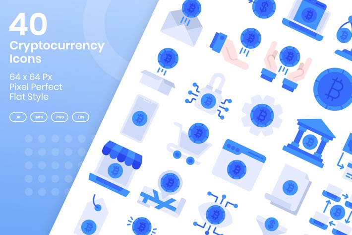 40 Cryptocurrency Icons Set - Flat