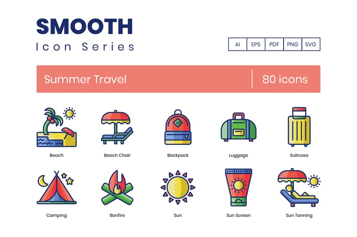 80 Summer Travel Icons