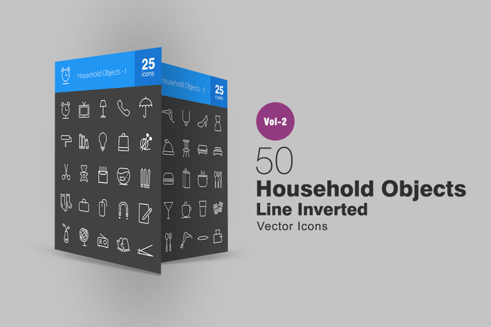 50 Household Objects Line Inverted Icons