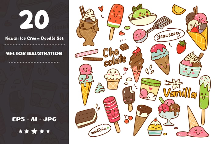 Kawaii Ice Cream Doodle Set