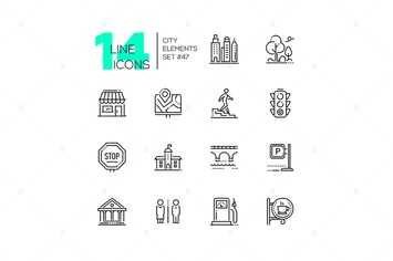 City elements - set of line design style icons