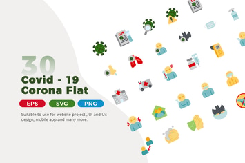 30 Corona Covid 19 Flat Icon Pack