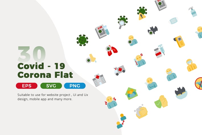 30 Corona Covid 19 Flat Icon Pack