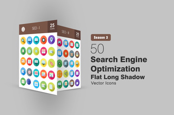 50 Search Engine Optimization Long Shadowed Icons